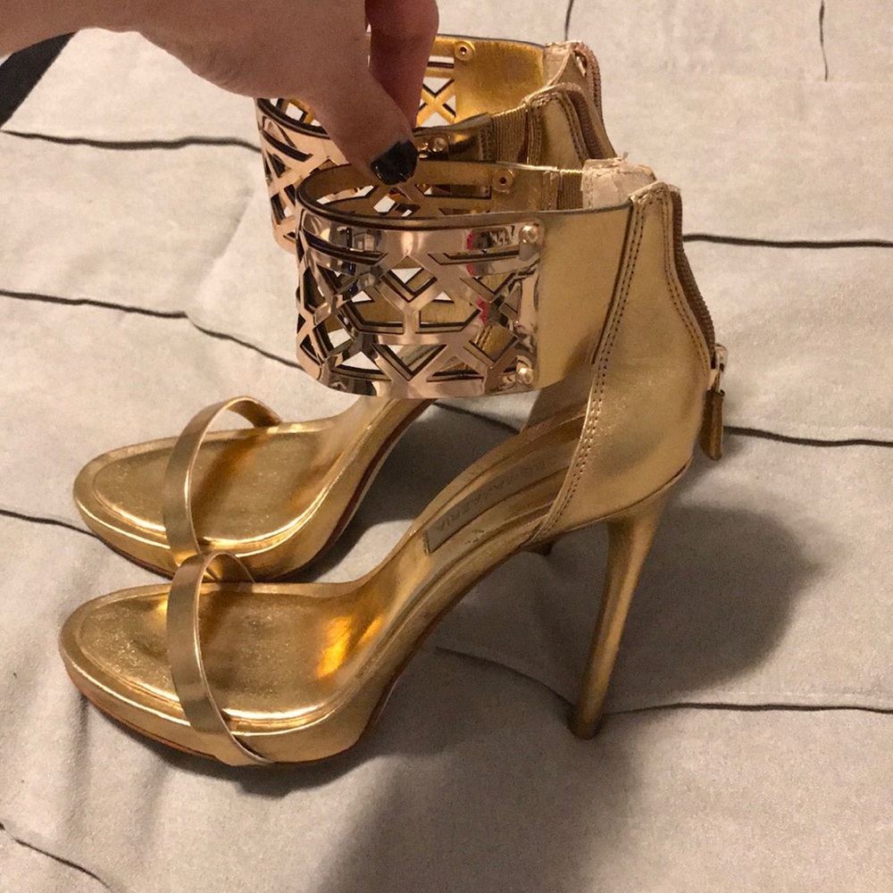 BCBGMaxazria gold cuff high heels